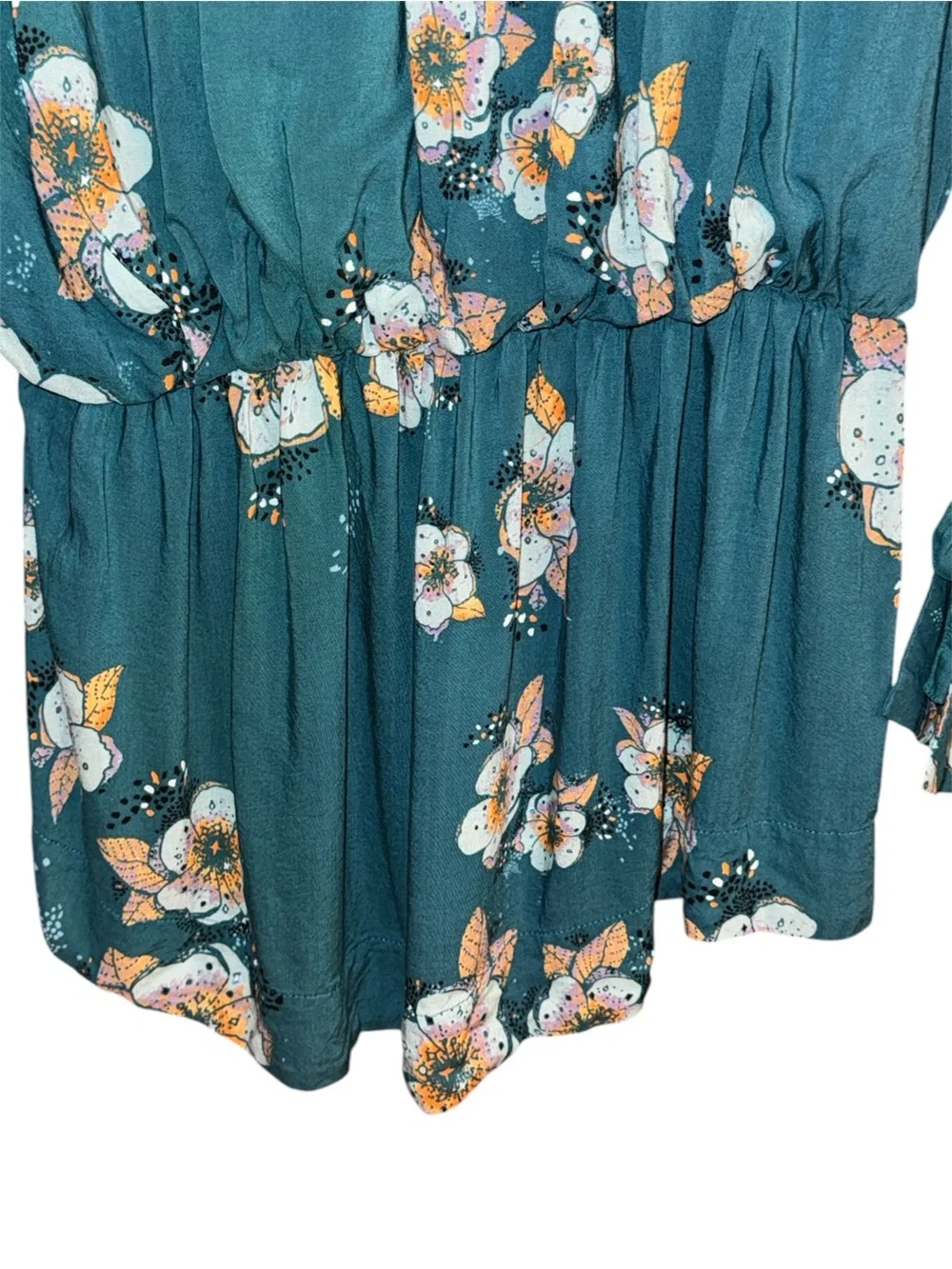Free People Teal Tuscan Dreams Floral Wrap Peplum Tunic Sz XS